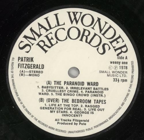 Patrik Fitzgerald The Paranoid Ward EP 12" vinyl single (12 inch record / Maxi-single) UK PTG12TH413545