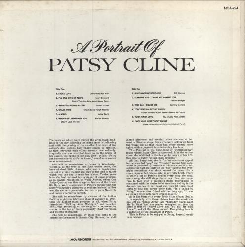 Patsy Cline A Portrait Of Patsy Cline vinyl LP album (LP record) US P-CLPAP782489