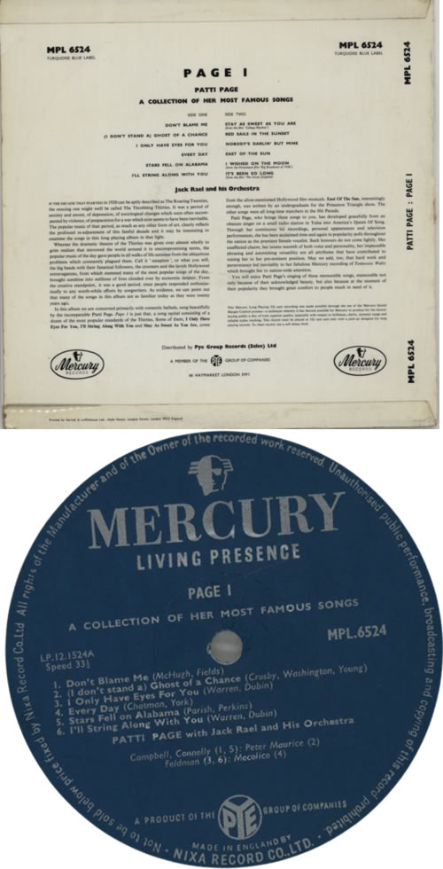 Patti Page Page 1 vinyl LP album (LP record) UK PP-LPPA616665