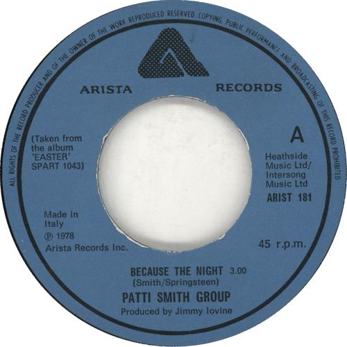 Patti Smith Because The Night 7" vinyl single (7 inch record / 45) Italian PTI07BE709655