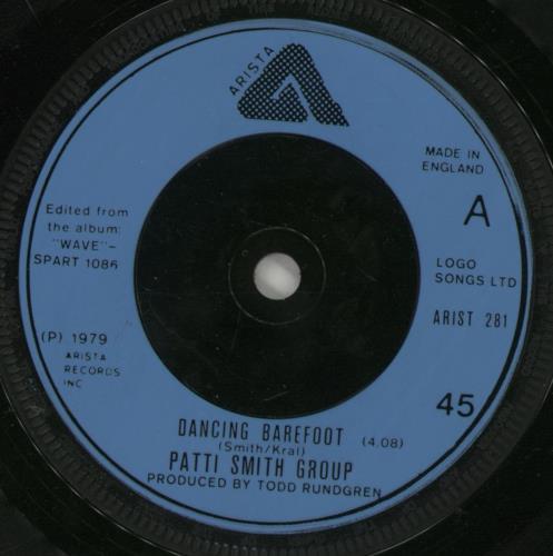 Patti Smith Dancing Barefoot 7" vinyl single (7 inch record / 45) UK PTI07DA70297