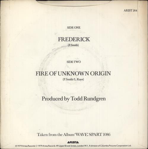 Patti Smith Frederick 7" vinyl single (7 inch record / 45) UK PTI07FR70498