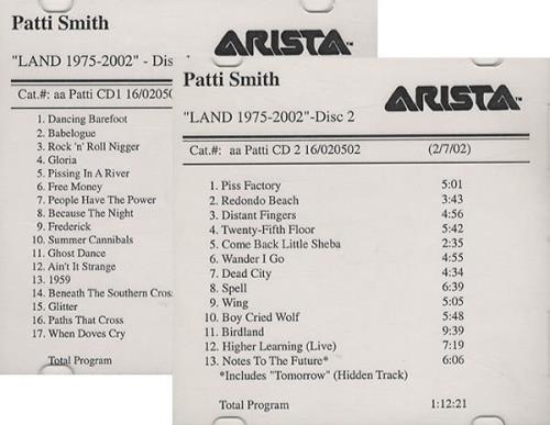 Patti Smith Land - 2-disc CD-R acetate US PTICRLA211270