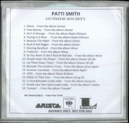Patti Smith Outside Society CD-R acetate US PTICROU548237