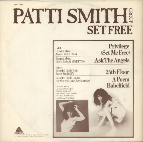 Patti Smith Set Free EP 12" vinyl single (12 inch record / Maxi-single) UK PTI12SE64241