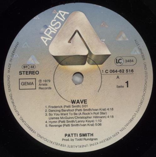 Patti Smith Wave vinyl LP album (LP record) German PTILPWA876997