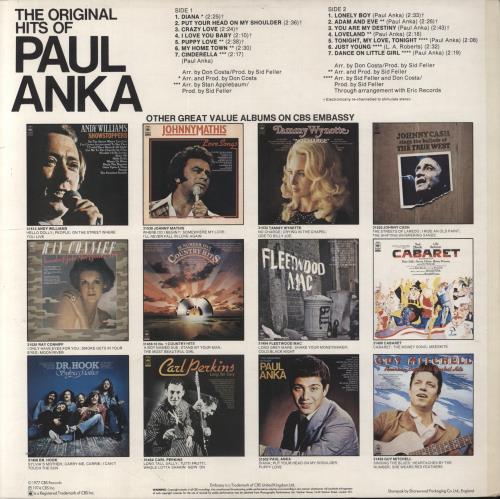 Paul Anka The Original Hits Of Paul Anka vinyl LP album (LP record) UK NKALPTH486031