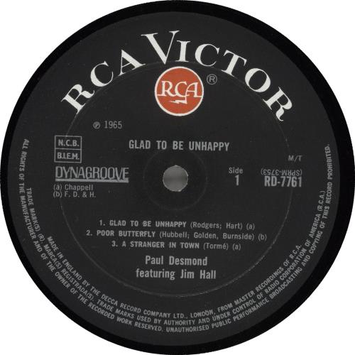 Paul Desmond Glad To Be Unhappy vinyl LP album (LP record) UK PDSLPGL735966