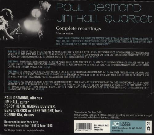 Paul Desmond Paul Desmond Jim Hall Quartet  Complete Recordings 4-CD album set UK PDS4CPA877899