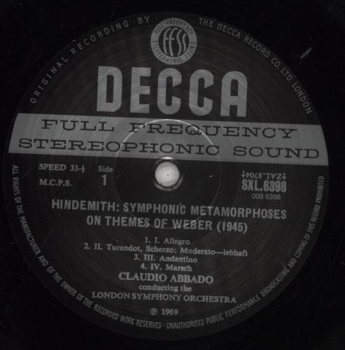 Paul Hindemith Symphonic Metamorphoses On Themes Of Weber - 180gm vinyl LP album (LP record) UK HFHLPSY856779