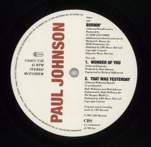 Paul Johnson Burnin' 12" vinyl single (12 inch record / Maxi-single) UK PJS12BU867357