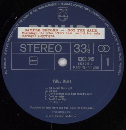 Paul Kent Paul Kent vinyl LP album (LP record) Dutch QB0LPPA892732