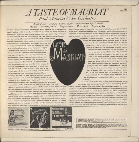 Paul Mauriat A Taste Of Mauriat vinyl LP album (LP record) UK PMRLPAT576473