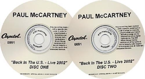 Paul McCartney and Wings Back In The U.S. - Live 2002 CD-R acetate US MCCCRBA233471