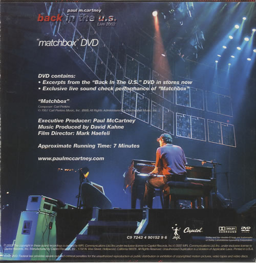 Paul McCartney and Wings Back In The U.S. Live 2002 DVD US MCCDDBA307454