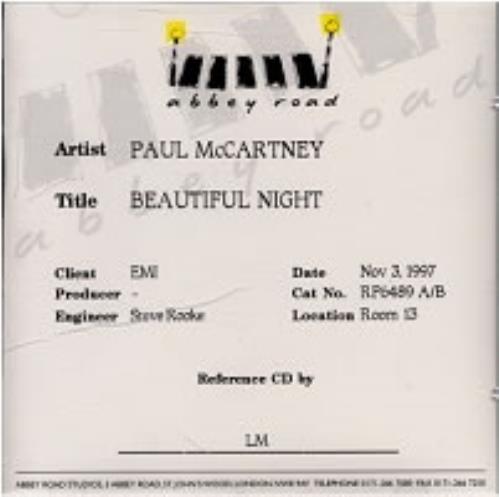 Paul McCartney and Wings Beautiful Night CD-R acetate UK MCCCRBE101547