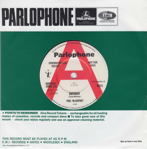 Paul McCartney and Wings Birthday 7" vinyl single (7 inch record / 45) UK MCC07BI02380