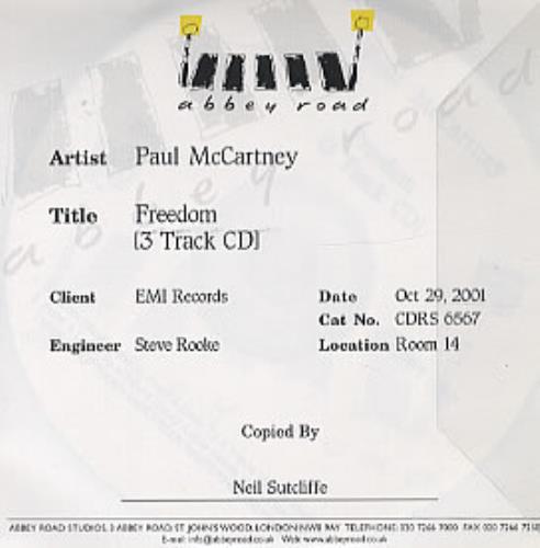 Paul McCartney and Wings Freedom CD-R acetate UK MCCCRFR317304