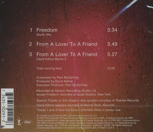 Paul McCartney and Wings Freedom/From A Lover To A Friend CD single (CD5 / 5") US MCCC5FR209548