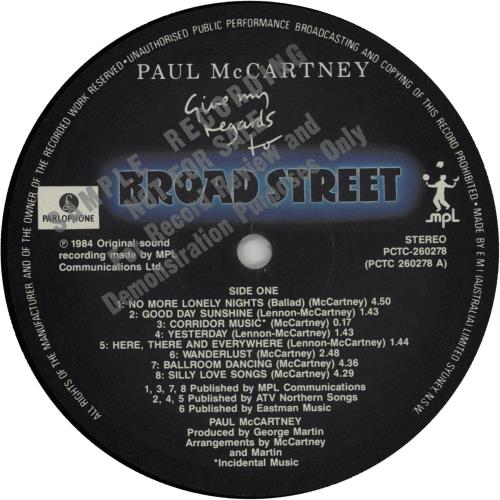 Paul McCartney and Wings Give My Regards To Broad Street vinyl LP album (LP record) Australian MCCLPGI26279