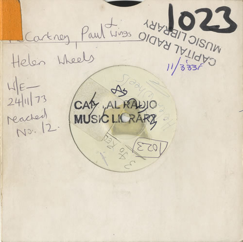 Paul McCartney and Wings Helen Wheels - 1-Sided White Label 7" vinyl single (7 inch record / 45) UK MCC07HE454708