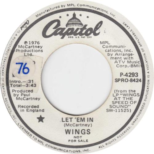 Paul McCartney and Wings Let 'Em In 7" vinyl single (7 inch record / 45) US MCC07LE485632