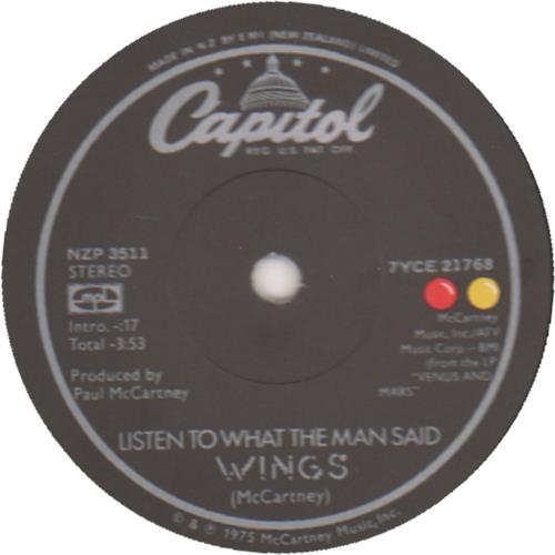 Paul McCartney and Wings Listen To What The Man Said + P/S 7" vinyl single (7 inch record / 45) New Zealand MCC07LI659373