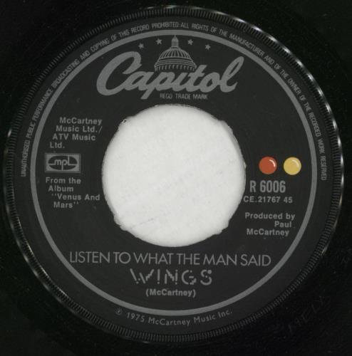 Paul McCartney and Wings Listen To What The Man Said + P/S 7" vinyl single (7 inch record / 45) UK MCC07LI866265
