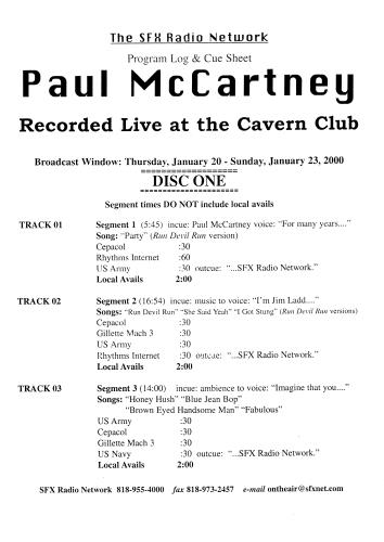 Paul McCartney and Wings Live At The Cavern Club CD-R acetate US MCCCRLI152115