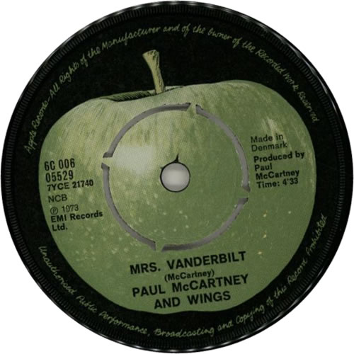 Paul McCartney and Wings Mrs. Vandebilt 7" vinyl single (7 inch record / 45) Danish MCC07MR593642