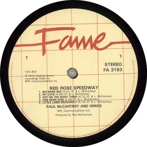 Paul McCartney and Wings Red Rose Speedway vinyl LP album (LP record) UK MCCLPRE590976
