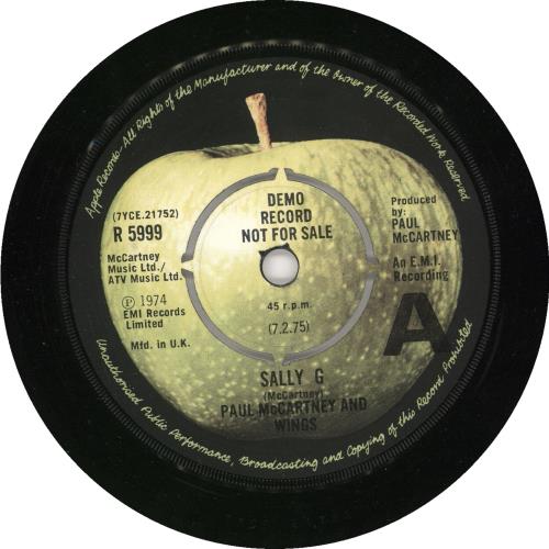 Paul McCartney and Wings Sally G - Reversed Sides Demo 7" vinyl single (7 inch record / 45) UK MCC07SA114761