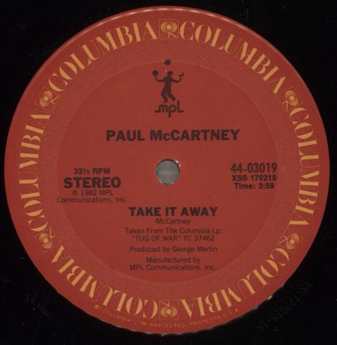 Paul McCartney and Wings Take It Away 12" vinyl single (12 inch record / Maxi-single) US MCC12TA886288