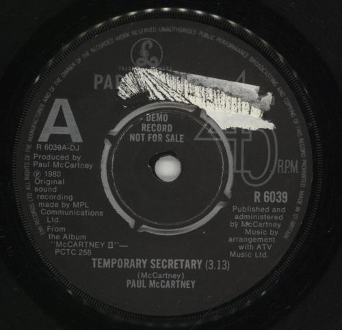 Paul McCartney and Wings Temporary Secretary - VG 7" vinyl single (7 inch record / 45) UK MCC07TE878036