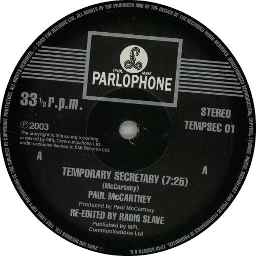 Paul McCartney and Wings Temporary Secretary 12" vinyl single (12 inch record / Maxi-single) UK MCC12TE271893