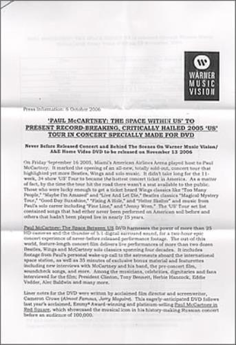 Paul McCartney and Wings The Space Within Us DVD UK MCCDDTH382330