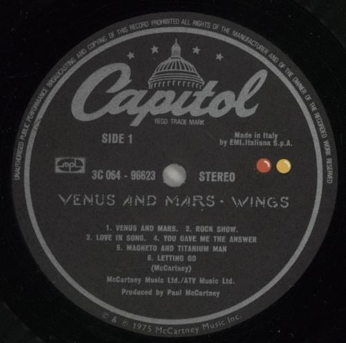 Paul McCartney and Wings Venus And Mars - Complete vinyl LP album (LP record) Italian MCCLPVE764154