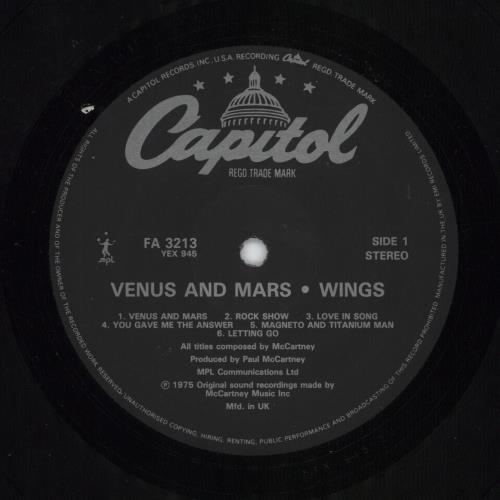 Paul McCartney and Wings Venus And Mars vinyl LP album (LP record) UK MCCLPVE530794