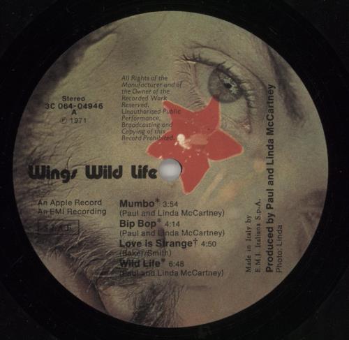 Paul McCartney and Wings Wild Life vinyl LP album (LP record) Italian MCCLPWI864808