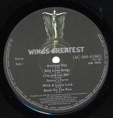 Paul McCartney and Wings Wings Greatest vinyl LP album (LP record) Greek MCCLPWI362534