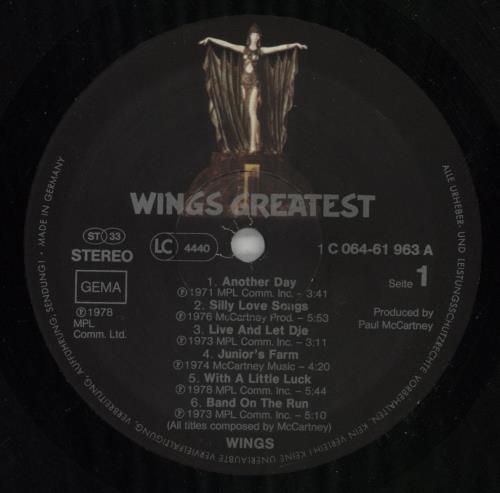 Paul McCartney and Wings Wings Greatest vinyl LP album (LP record) German MCCLPWI582412