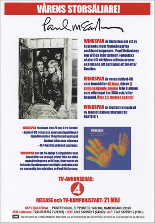 Paul McCartney and Wings Wingspan media press pack Swedish MCCPPWI250777