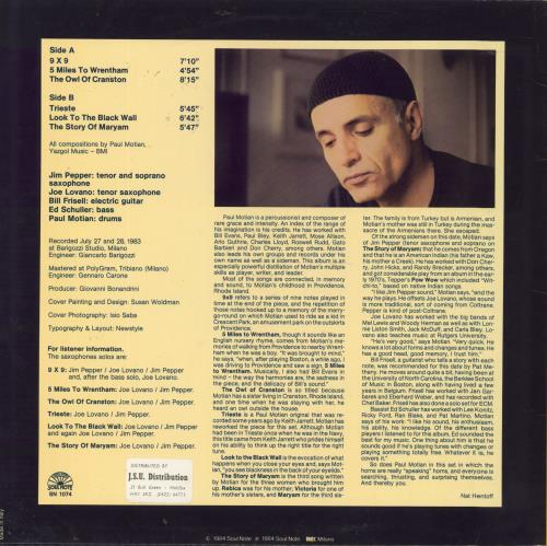 Paul Motian The Story Of Maryam vinyl LP album (LP record) Italian PCQLPTH802002
