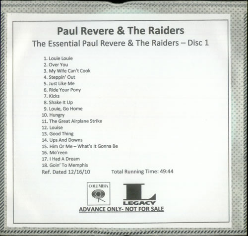 Paul Revere & The Raiders The Essential Paul Revere & The Raiders CD-R acetate US PRVCRTH534918