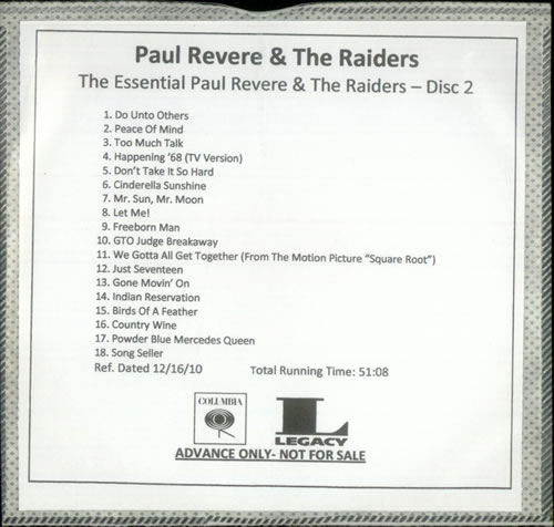 Paul Revere & The Raiders The Essential Paul Revere & The Raiders CD-R acetate US PRVCRTH534918