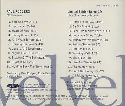 Paul Rodgers Now + Live 2 CD album set (Double CD) US RGR2CNO100709