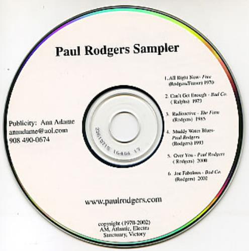 Paul Rodgers Sampler CD-R acetate US RGRCRSA295652