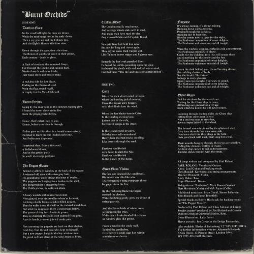 Paul Roland Burnt Orchids vinyl LP album (LP record) UK PR4LPBU696244