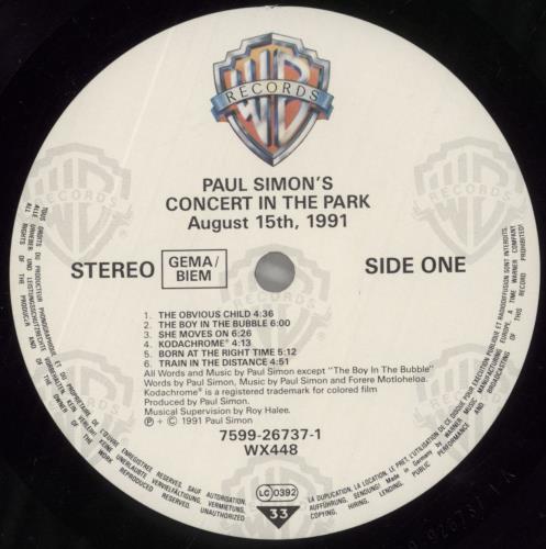Paul Simon Concert In The Park 2-LP vinyl record set (Double LP Album) German PSI2LCO273615