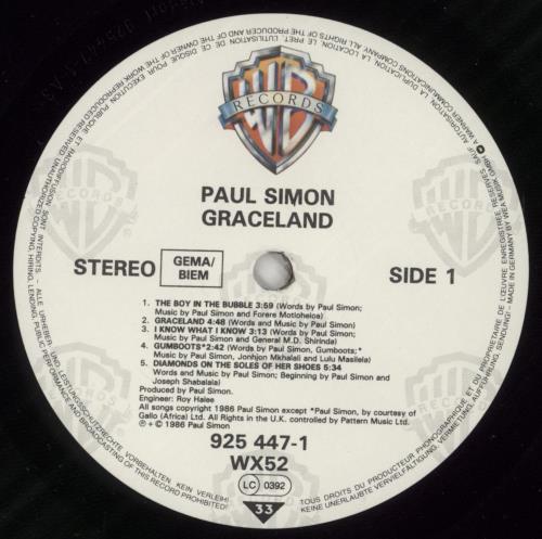 Paul Simon Graceland - 1st vinyl LP album (LP record) UK PSILPGR866101